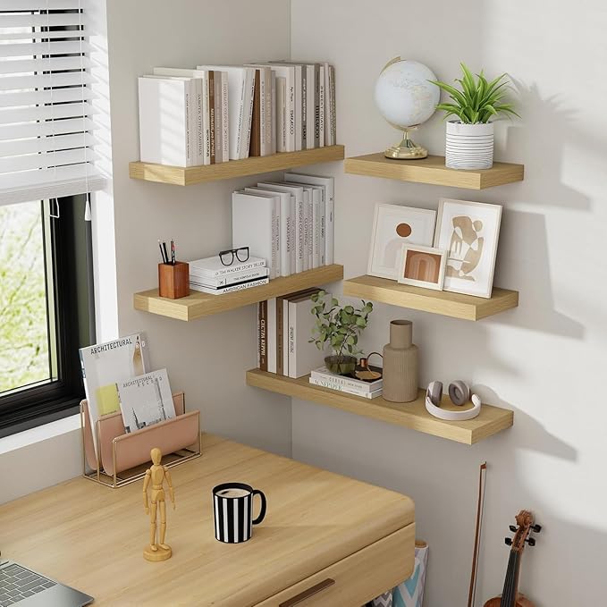 72 Inch Floating Shelves, 8 Inch Deep Floating Shelves for Wall, Hanging Shelf with Invisible Brackets, Deep Shelves for Bathroom, Bedroom, Living Room, Oak, Set of 1