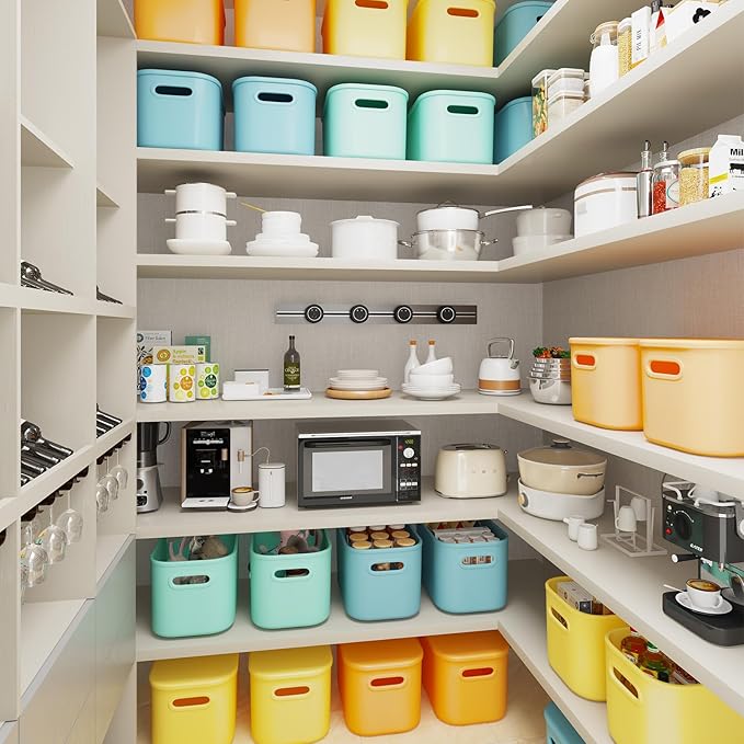 8 Pack Colorful Storage Bins with Lids for Shelves, Classroom Storage Bins, Stackable Colored Bins, Plastic Storage Containers with Lids for Organizing, Storage Boxes for Craft, Art Supplies