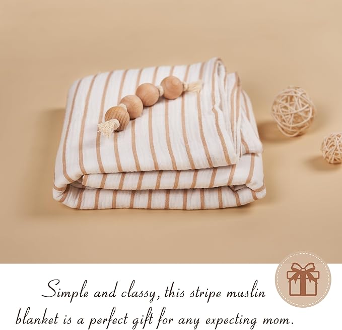 Meracorallo Muslin Swaddle Blanket, 100% Cotton Receiving Blanket Soft and Breathable Swaddle Wrap for Baby Boys and Girls (Neutral Stripe)