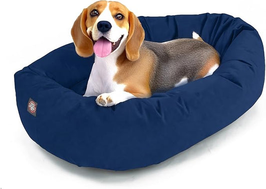 Majestic Pet 32 Inch Suede Shredded Memory Foam Mix Calming Medium Dog Bed Washable 32 x 23 x 7 - Cozy Soft Round Donut Dog Bed with Spine for Head Support - Pet Bed Navy