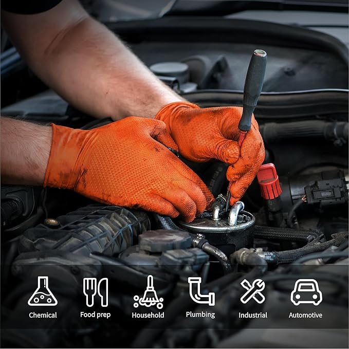Black 10 Mil Nitrile Gloves, Diamond Textured Grip, Extra Thick Heavy Duty Disposable, Latex-Free, Tear & Chemical Resistant, Multipurpose Gloves for Kitchen, Cleaning, Medium
