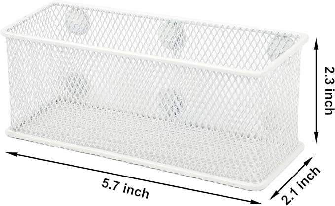 EASEPRES Magnetic Pencil Holder Set of 3 - Wire Mesh Storage Baskets Organizer with Strong Magnets - Perfect for Whiteboard, Refrigerator and Locker Accessories, White