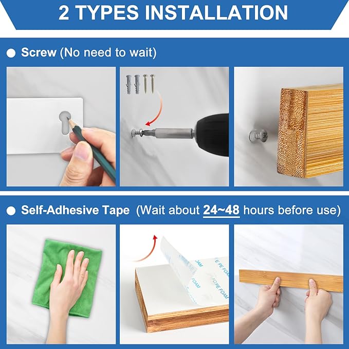 Magnetic Knife Holder for Wall 16 Inch, Bamboo knife magnetic strip No Drilling with 2Hooks, Strong Magnet Knife Holder strip, Magnetic Knife Rack Bar for Kitchen Knives and Tools