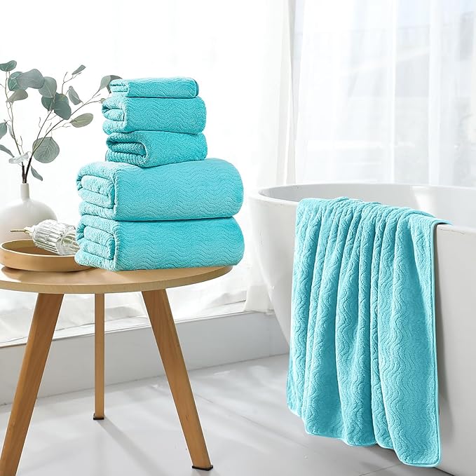 8 Piece Bath Towel Set — 2 Oversized Large Bath Sheet,2 Hand Towels,4 Washcloths — Ultra Soft Cozy Bath Towel Set for Bathroom Hotel Gym Spa,Highly Absorbent & Quick Dry Bathroom Towel Collections,Teal