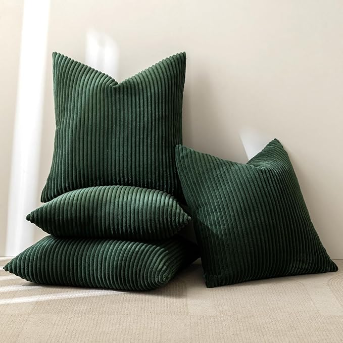 MIULEE Boho Farmhouse Throw Pillow Covers 16x16 Inch Set of 4 Mordern Nordic Cushion Covers Soft Corduroy Christmas Home Decor for Couch Bed Sofa Living Room Army Green