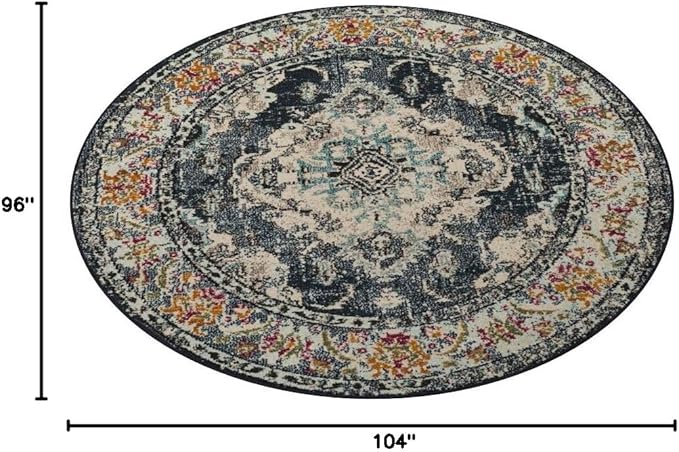 SAFAVIEH Monaco Collection Area Rug - 8'8" Round, Navy & Light Blue, Non-Shedding & Easy to Clean, Distressed Medallion Design, Ideal for Living Room, Bedroom, Dining Space (MNC243N)