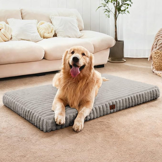 Extra Large Dog Bed for Crate, Orthopedic Dog Bed with Waterproof Lining, Soft Short Plush Surface & Egg Crate Foam, Machine Washable Pet Bed with Removable Cover & Anti Slip Bottom