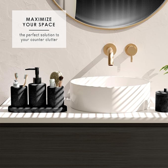 Clara Clark Black Bathroom Set - Bathroom Sets with Shower Curtain and Rugs, 26PC Bathroom Accessory Set, Shower Curtain Set with Adhesive Corner Shower Caddy Hanging & Soap Dispenser