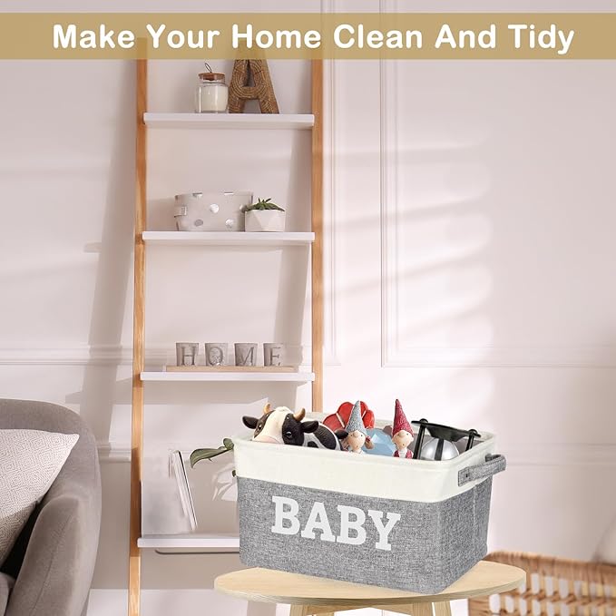 Large Gift Basket Empty 15.5 x 11.6 x 9.4, Baby Storage Basket Shower Gifts for for Newborn Baby Essentials, Diaper Caddy Organizer with Handles, Decorative Baskets for Home Decor Shelves (Style 2)