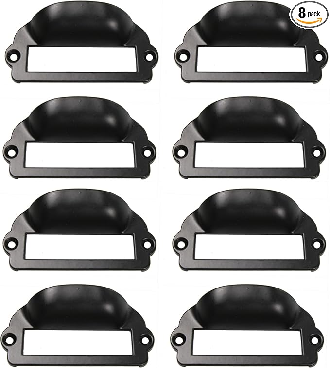 8PCS Label Tag Frames Pull, Black Card Holder Drawer Handle, Zinc Alloy Catalog Drawer Pulls for Office, Furniture, Cupboard, Box, Case, Hardware (81x40mm)