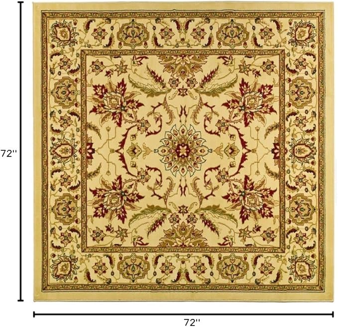 SAFAVIEH Lyndhurst Collection Area Rug - 6' Square, Ivory & Ivory, Traditional Oriental Design, Non-Shedding & Easy Care, Ideal for High Traffic Areas in Living Room, Bedroom (LNH216A)
