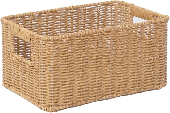 YRMT Rattan Storage Basket Pantry Baskets with Built-in Handles Wicker Baskets for Organizing Waterproof Woven Nature 12" x 8" x6"