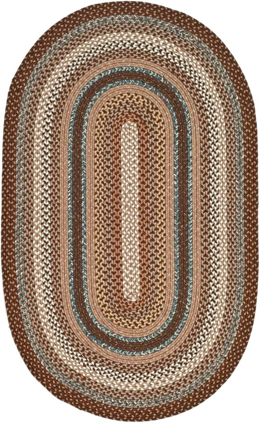 SAFAVIEH Washable Rug Outdoor Braided Collection - 3' x 5' Oval, Brown & Multi, Handmade & Reversible, Non-Shedding & Easy to Clean, Ideal for Patio, Backyard, Mudroom (BRD313A)