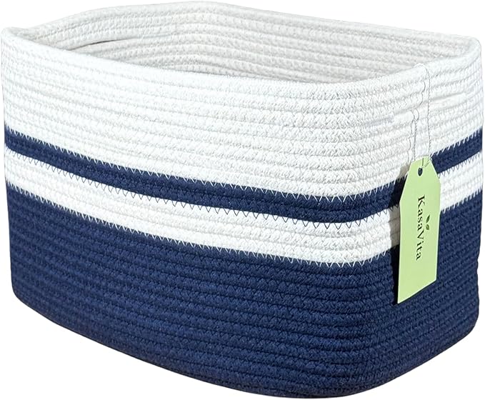 Cotton Rope Baskets for Organizing and Storage, Woven Decorative Baskets for Shelves, Books, Closets. Storage Bins for Living Room, Bedroom (Blue, 1 - Pack | Medium)