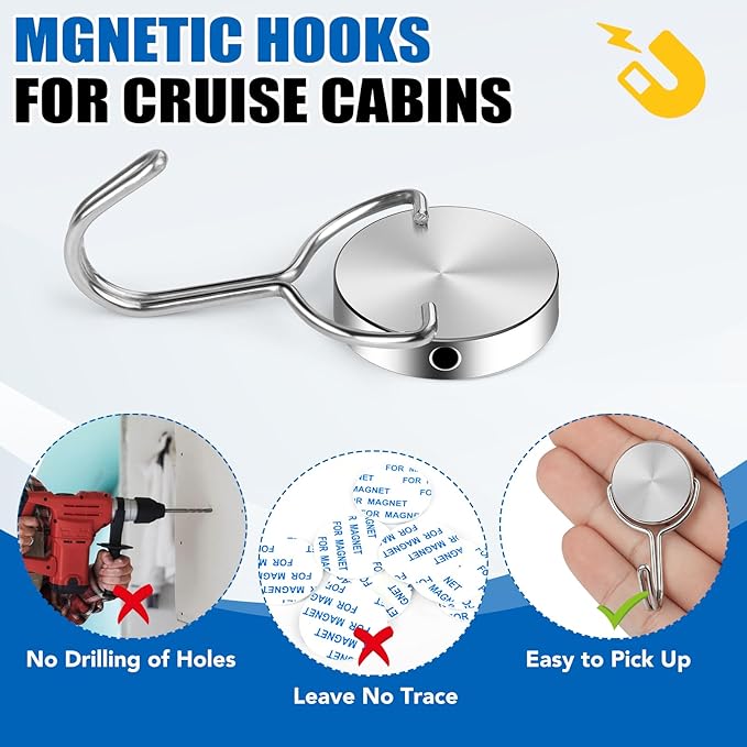 LOVIMAG Magnetic Hooks for Cruise Cabins, 60Lbs Swivel Magnetic Hooks Heavy Duty, Cruise Ship Essentials, Locker Accessories, Magnetic Hook for Classroom, Refrigerator, Hanging, Grill -15 Pack