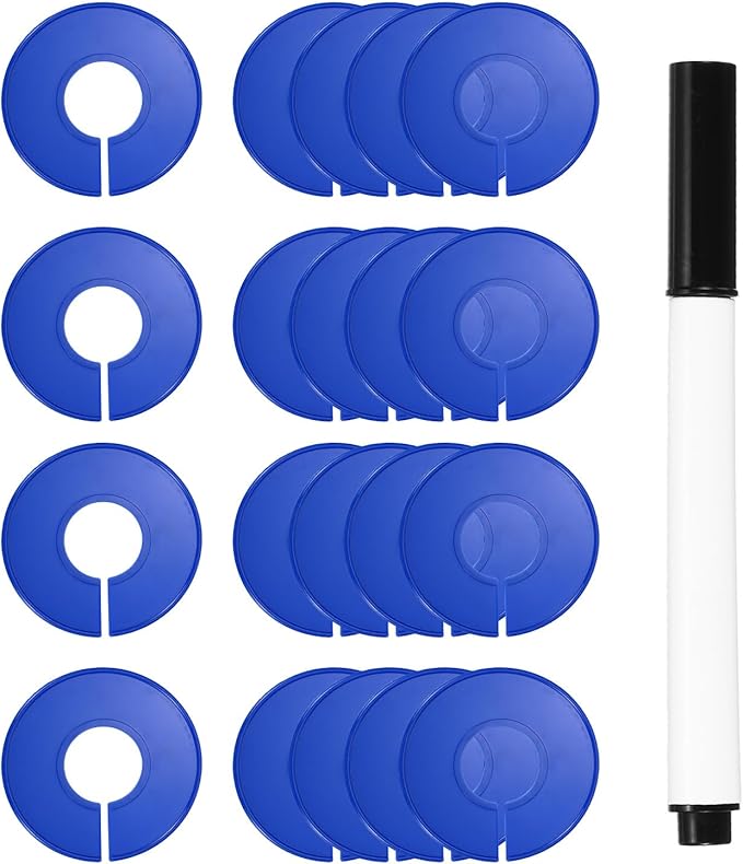 uxcell Clothes Dividers,20 Pack Round Closet Rack Dividers Clothing Rack Size Dividers Blank Labels with Marker Pen Writable & Reusable for Hanging Clothes Sorting Size, Dark Blue