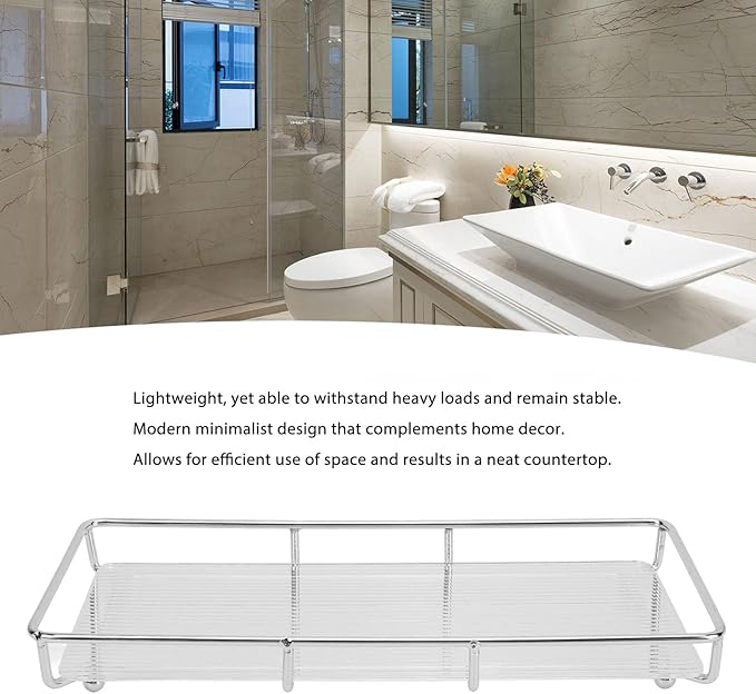 Restokki Bathroom Countertop Tray Stainless Steel Acrylic Modern Minimalist Design Storage Shelf Vanity Tray for Cosmetics Living Goods (Silver Single Layer Large Size)