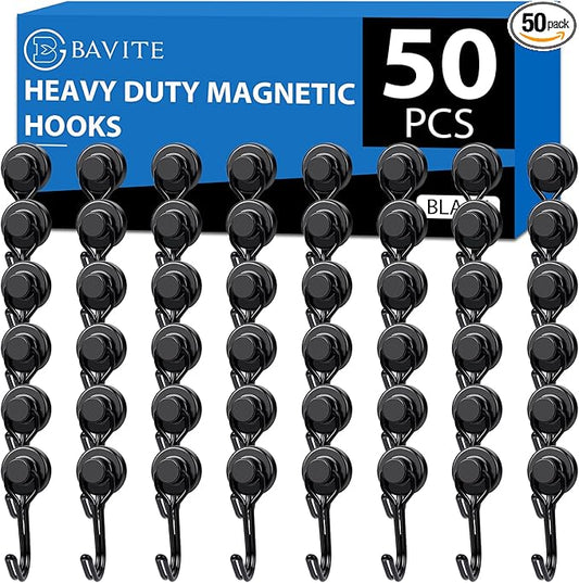 E BAVITE Swivel Swing Black Magnetic Hooks,30LBS Powerful Strong Neodymium Rare Earth Magnet Hook. Perfect for Refrigerator, Kitchen and Other Surfaces, Pack of 50