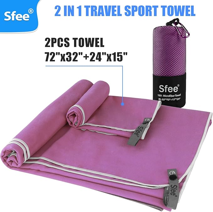 2 Pack Microfiber Travel Towel, Quick Dry Towel Camping Towel Large Beach Towel Super Absorbent Compact Lightweight Sports Gym Towels Set for Beach, Gym, Hiking, Pool, Backpacking,Bath,Yoga