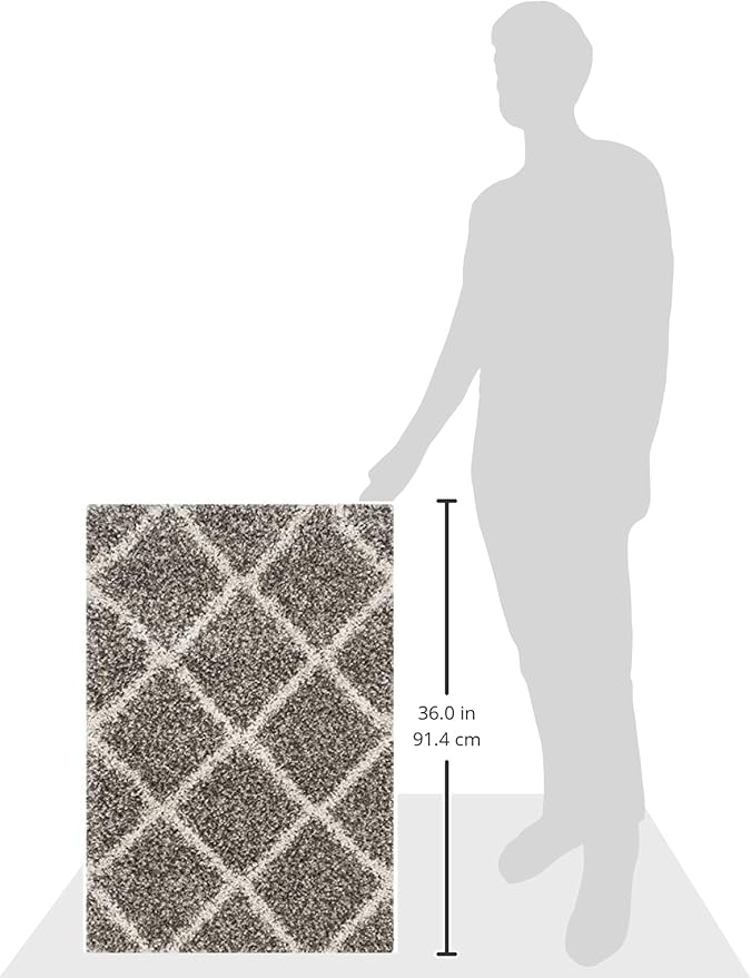 SAFAVIEH Hudson Shag Collection Accent Rug - 2' x 3', Grey & Ivory, Modern Trellis Design, Non-Shedding & Easy Care, 2-inch Thick Ideal for High Traffic Areas in Foyer, Living Room, Bedroom (SGH281B)