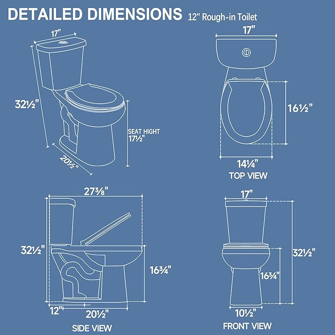 17 Inch Compact Tall Toilet for Seniors,Tornado Flush High Toilets, Chair Height Toilet, ADA Height for Bathroom, Comfort Bowl Heigh 16.75", Seat Height 17.5",Two Piece Dual Flush 1.1/1.6 GPF, White
