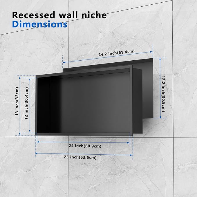 QAOYEDE Shower Niche No Tile Needed 24"x12", Stainless Steel Niche for Shower, Recessed Showers Shelf for Bathroom Storage, Dark Grey Black