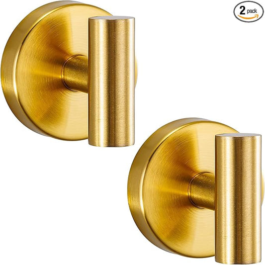 Suction Cup Hooks No Drill Stainless Steel Shower Hooks Towel Hook Robe Hook Heavy Duty on Smooth and Non-Porous Surfaces in Bathrooms Kitchen Bedroom (2, Brushed Gold)