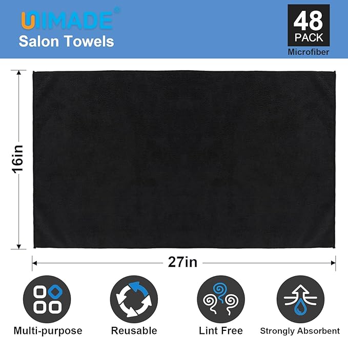 48 Pack Salon Towels - Highly Absorbent and Quick Drying Hand Towels, Premium Wash Cloths for Bathroom, Gym, Shower, Hotel, and Spa - 16x27 inch (Black)
