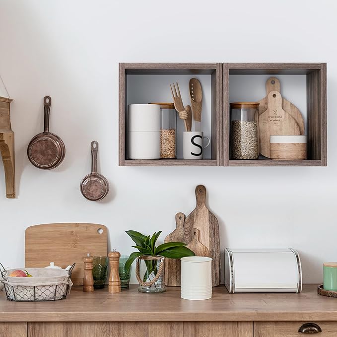 Kaboon Cube Floating Shelves Set2, Display Shelves Wall Mount 7.75" D x 12.5" W x 12.5" H, (Eucalyptus, Square 2 Cubes)