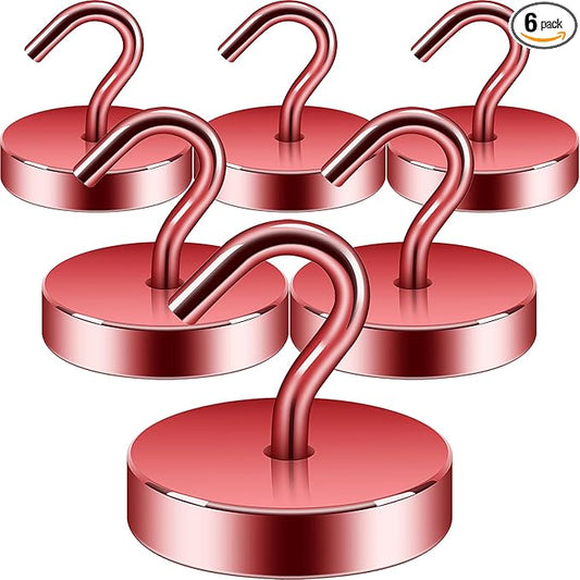 Neosmuk Magnetic Hooks Heavy Duty,100lb Super Strong Magnet with Hooks for Cruise Cabins, Large Metal Hooks for Hanging on Fridge,Extra Strong Magnet Hanger for Ship Walls, 6 Pack.Red