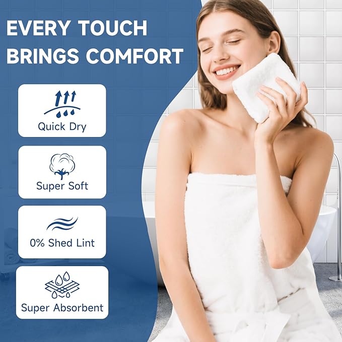 Coral Velvet Washcloths Bulk -240 Pack, Highly Absorbent and Soft White Face Towels, Multi-Purpose Washcloths and Hand Towels for Bathroom, Hotel, Spa and Gym, 12 x 12 inches