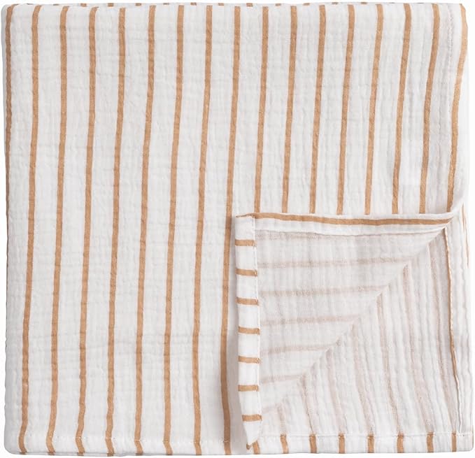 Meracorallo Muslin Swaddle Blanket, 100% Cotton Receiving Blanket Soft and Breathable Swaddle Wrap for Baby Boys and Girls (Neutral Stripe)