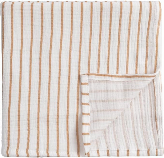 Meracorallo Muslin Swaddle Blanket, 100% Cotton Receiving Blanket Soft and Breathable Swaddle Wrap for Baby Boys and Girls (Neutral Stripe)