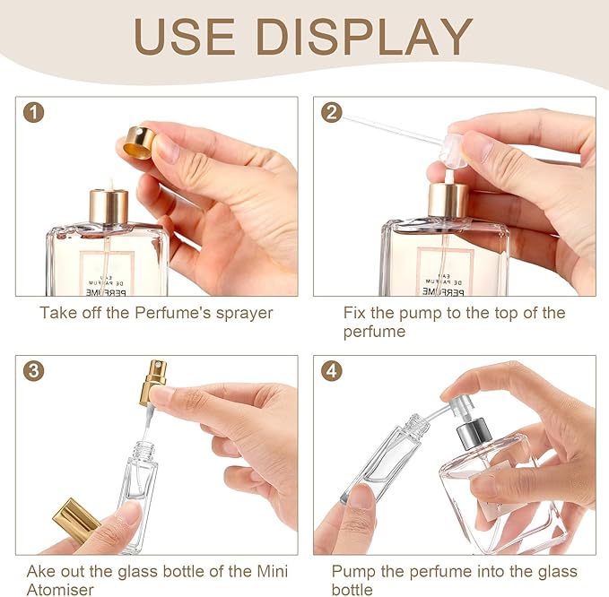 Domensi 60 Pcs 10/20/30 ml Perfume Travel Refillable Bottles Glass Spray Bottle Perfume Atomizer for Cologne Dispenser Leak-proof Fragrance Bottles Atomizer Pump Bottle Kit (Gold)
