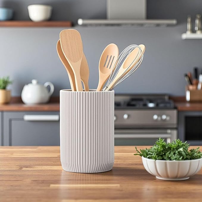 Minimalist Compatible with Kitchen Utensil Holder | Modern Ribbed Countertop Organizer | Elegant Eco Friendly Compatible with Handcrafted Compatible with Kitchen Decor