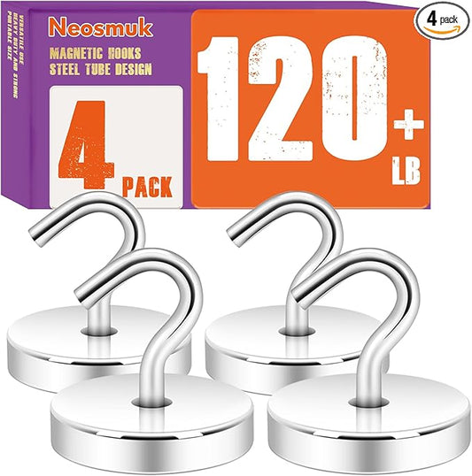 Neosmuk Magnetic Hooks, Cruise Ship Essentials, 120lb+ Heavy Duty Magnetic Hooks for Cruise Cabins, Refrigerator, Grill, Hanging, and Travel | Extra Strong Must-Haves Magnet Hook,Silver