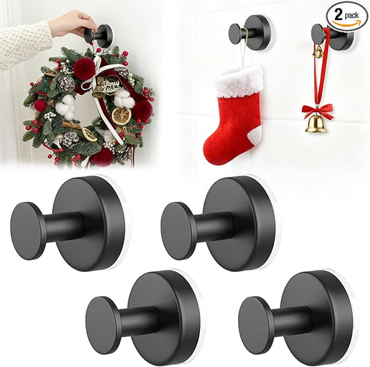 PMMASTO Suction Cup Hooks for Shower, Stainless Steel Bathroom Hooks to Hang Towels, Loofah, Coat, Bath Robe Hook Holder - Bathroom, Kitchen, Glass Door, Mirror, Tile (Black O Shape - 4 Pack)