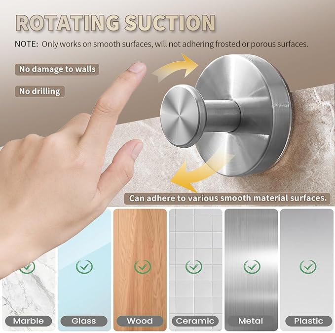 Suction Cup Hooks for Wreaths on Glass. 2026 Upgraded Drill-Free Suction Cup Hooks for Shower, Mirror, Wall, Hanging Towels (Gold, 2 Pieces)