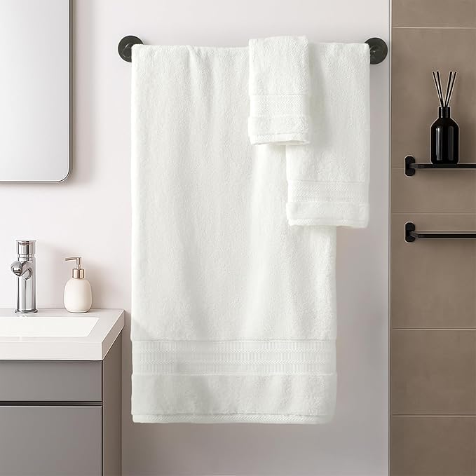REDKISS 8 Piece Ivory Towels Set - 100% Cotton Towels Set with 2 Large Bath Towels, 2 Hand, 4 Washcloths, 600 GSM Highly Absorbent Bath Towel Sets, Cream Quick Dry Shower Towel for Family Gym