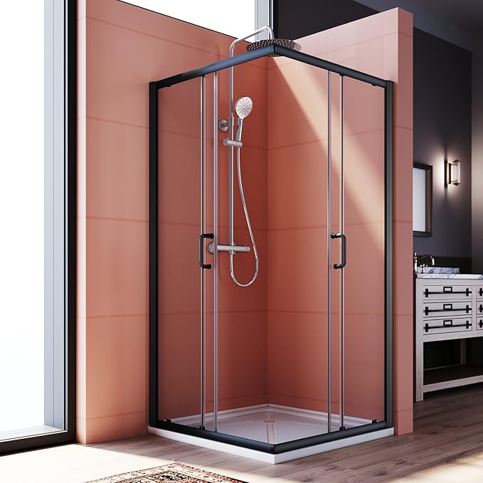 ELEGANT Corner Shower Enclosure with Shower Base, 36 in.D x 36 in. W x 72 in. H Corner Shower Door with 1/4 in. Tempered Glass, Double Sliding Shower Doors in Black