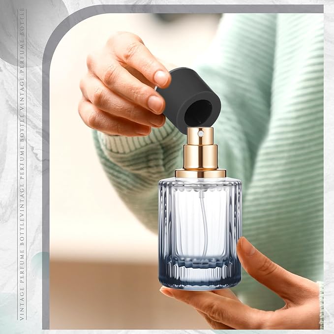 6 Pcs 30 ml Perfume Cologne Bottles Empty Refillable Travel Glass Chic Empty Perfume Spray Bottles Decorative Set for Men Women Portable Dispenser Fragrance Container Set (Black)