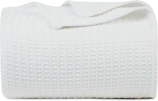 Bed & Bath Home Premium 100% Cotton Waffle Weave Blanket King Size – Soft Breathable Lightweight Comfort, Natural All-Season Bed Blanket, Easy-Care Bedspread for Bed & Couch (White)