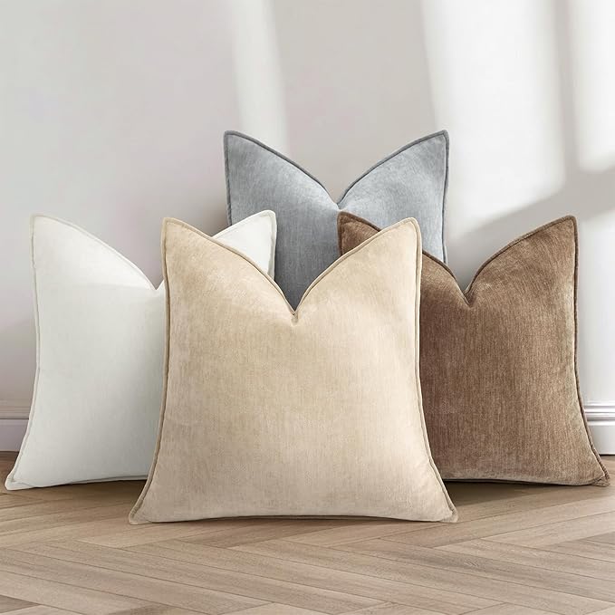 decorUhome Spring Couch Euro Sham Throw Pillow Covers 24x24 Set of 2, Decorative Soft Velvet Modern Cozy Chenille Pillow Cases with Elegant Design for Sofa Bed Living Room Home Decor, Brown