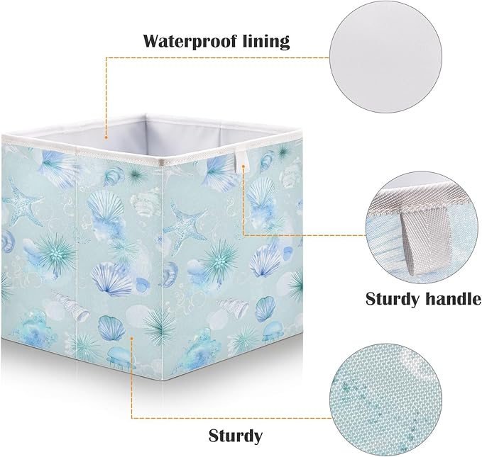 Bolaz Blue Shell Pattern Closet Organizers Storage Cubes Storage Bins Shelf Baskets Containers for Home Room Office,Rectangle