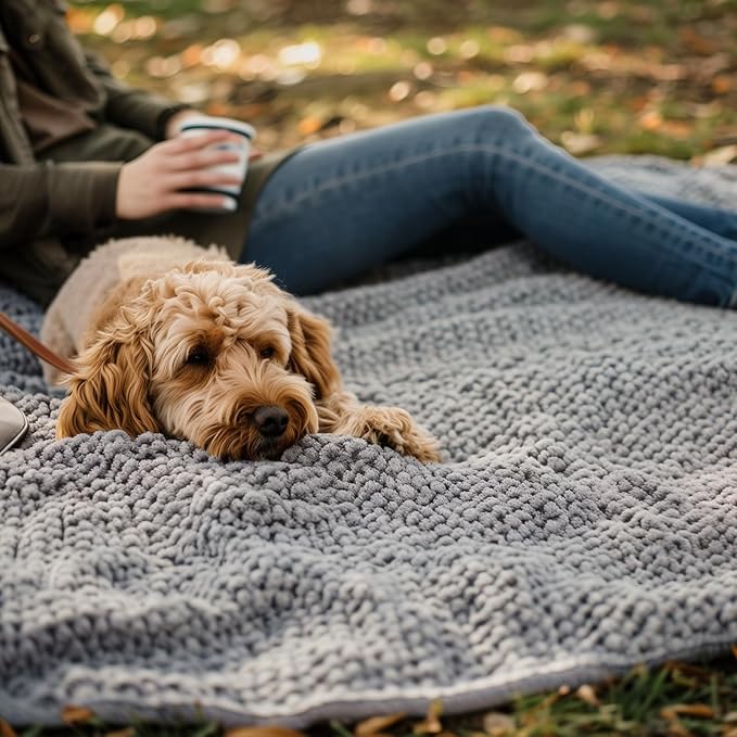 Muddy Mat® Dog Blanket - Chenille Water Absorption Blanket for Bed & Couch Cover for Dogs Washable, Anti-Slip Soft and Durable Furniture Protector for Dogs - Grey 30"x70"
