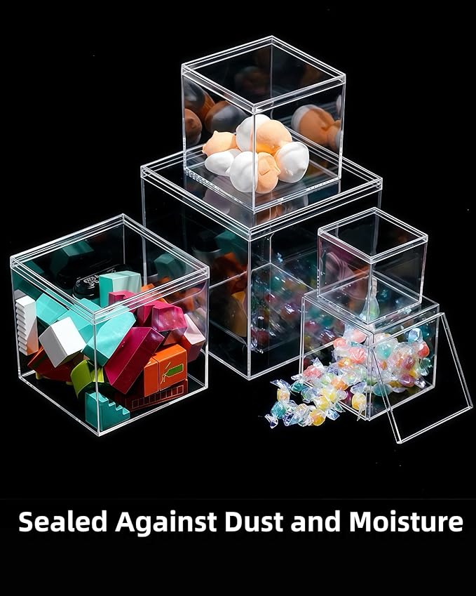 Clear Acrylic Storage Box Set, 18 Pack Small Plastic Containers with Lids, 3 Sizes for Jewelry, Rocks, Specimens & Candy, Mini Square Cubes for Party Favors & Collectibles (3.15"/2.36"/1.7")