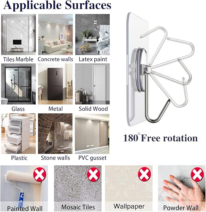 Heavy-Duty Adhesive Wall Hooks — No Drilling, Holds 24lb (150 Pack)
