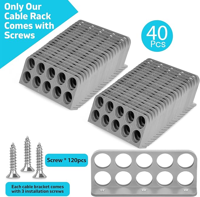 40Pack Cable Chase-Wire Bracket,Cable Support Wire Bracket Holder for NMB Electrical Cord Organized Management,Electrical Wire Dispenser with Screws,Labor Time Saving,1" with 10-Hole Design