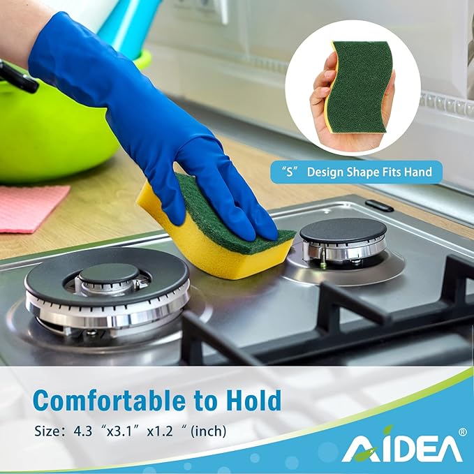 AIDEA Heavy Duty Scrub Sponge or Cleaning, Stink Free Sponge, Effortless Eco Pads for Dishes,Pots,Pans All at Once