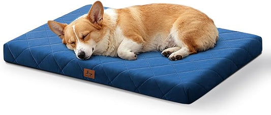 Orthopedic Dog Beds Large Medium Sized Dogs, Waterproof Dog Crate Bed with Removable Cover, Washable Pet Bed with Mat Egg Crate Foam, 35"x22"